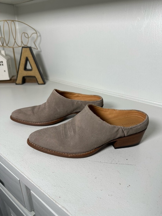 Tecovas Shoes - Tecovas Suede Mule Booties Womens 8B Taupe Western Slip On Heeled Mules
